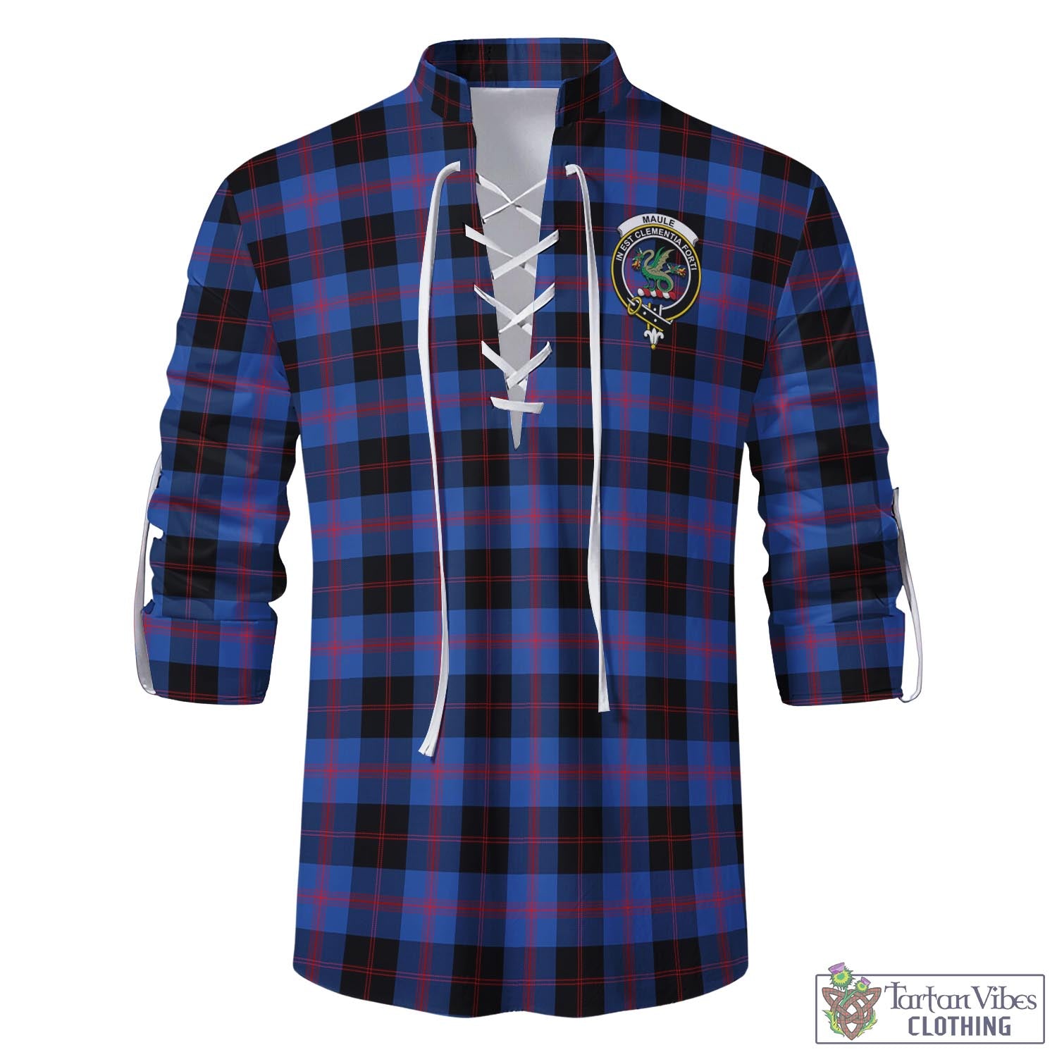 Tartan Vibes Clothing Maule Tartan Men's Scottish Traditional Jacobite Ghillie Kilt Shirt with Family Crest