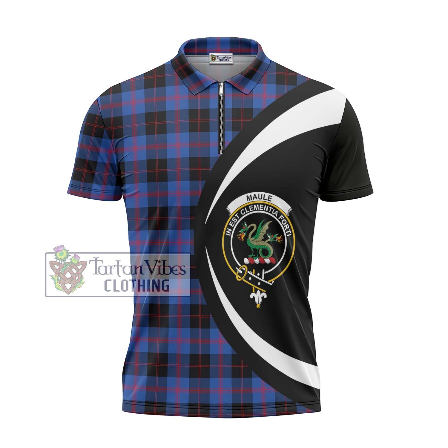 Tartan Vibes Clothing Maule Tartan Zipper Polo Shirt with Family Crest Circle Style