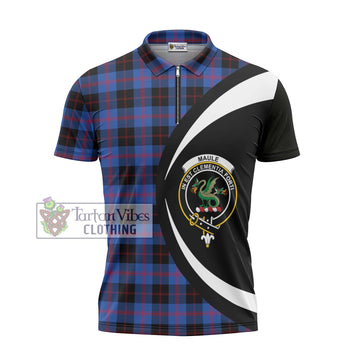 Maule Tartan Zipper Polo Shirt with Family Crest Circle Style