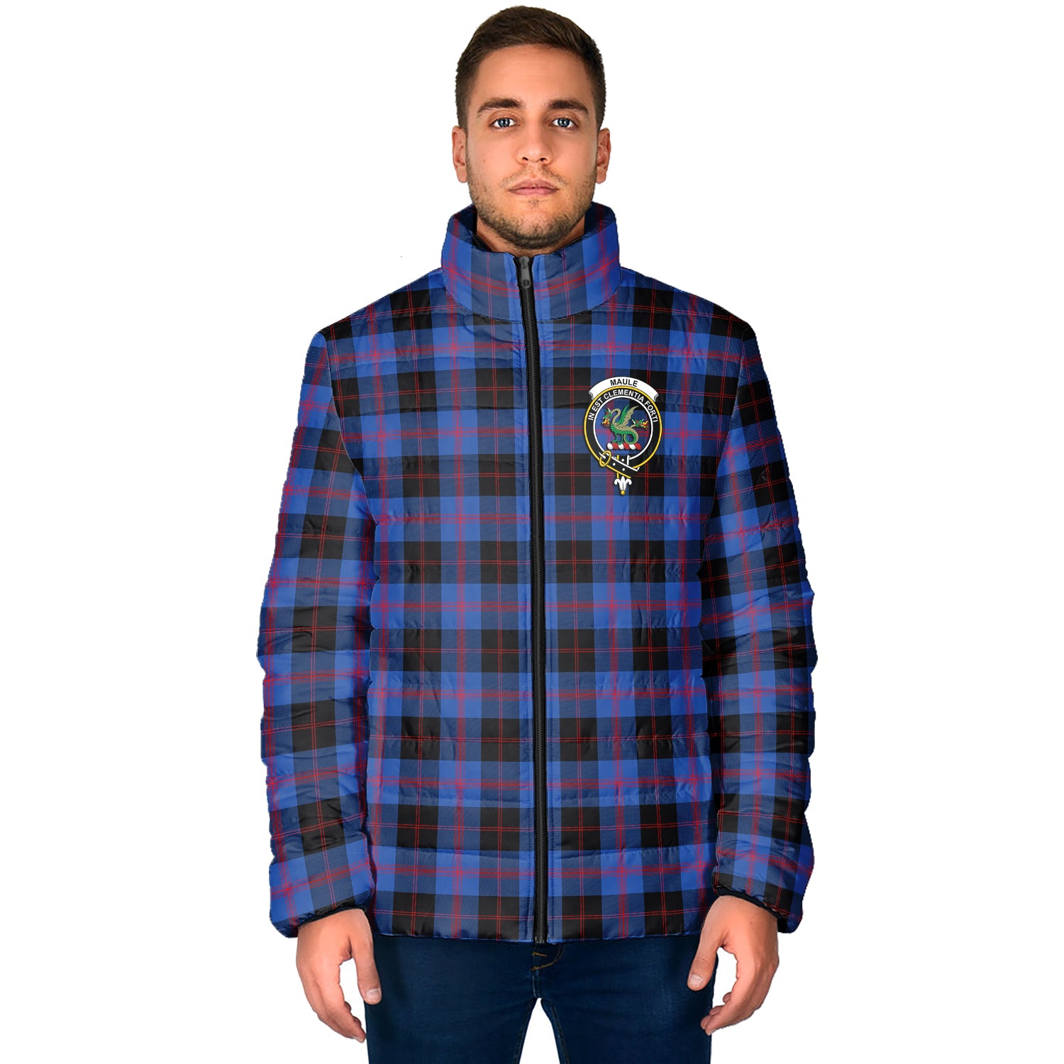 Maule Tartan Padded Jacket with Family Crest - Tartan Vibes Clothing