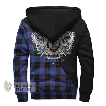 Maule Tartan Sherpa Hoodie with Family Crest and Military Logo Style