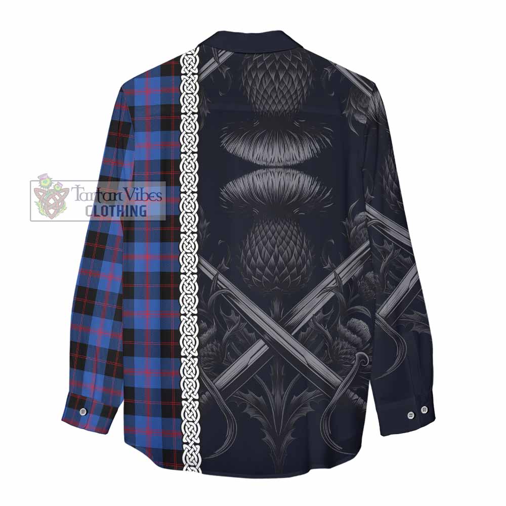 Tartan Vibes Clothing Maule Tartan Women's Casual Shirt with Family Crest Cross Sword Thistle Celtic Vibes