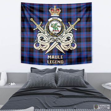 Maule Tartan Tapestry with Clan Crest and the Golden Sword of Courageous Legacy