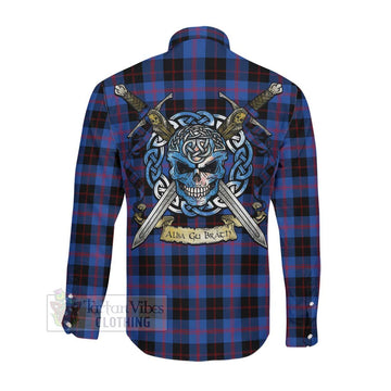 Maule Tartan Long Sleeve Button Shirt with Family Crest Celtic Skull Style