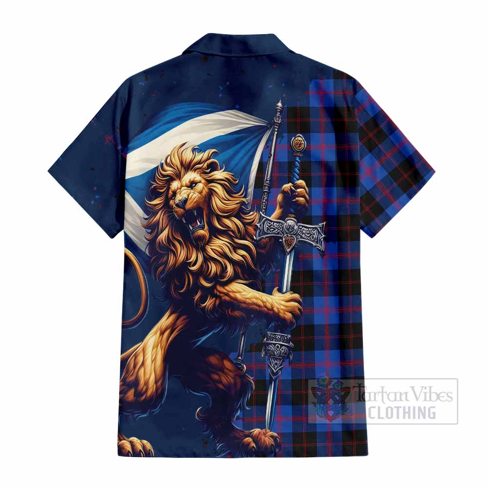 Tartan Vibes Clothing Maule Tartan Family Crest Short Sleeve Button Shirt with Scottish Majestic Lion