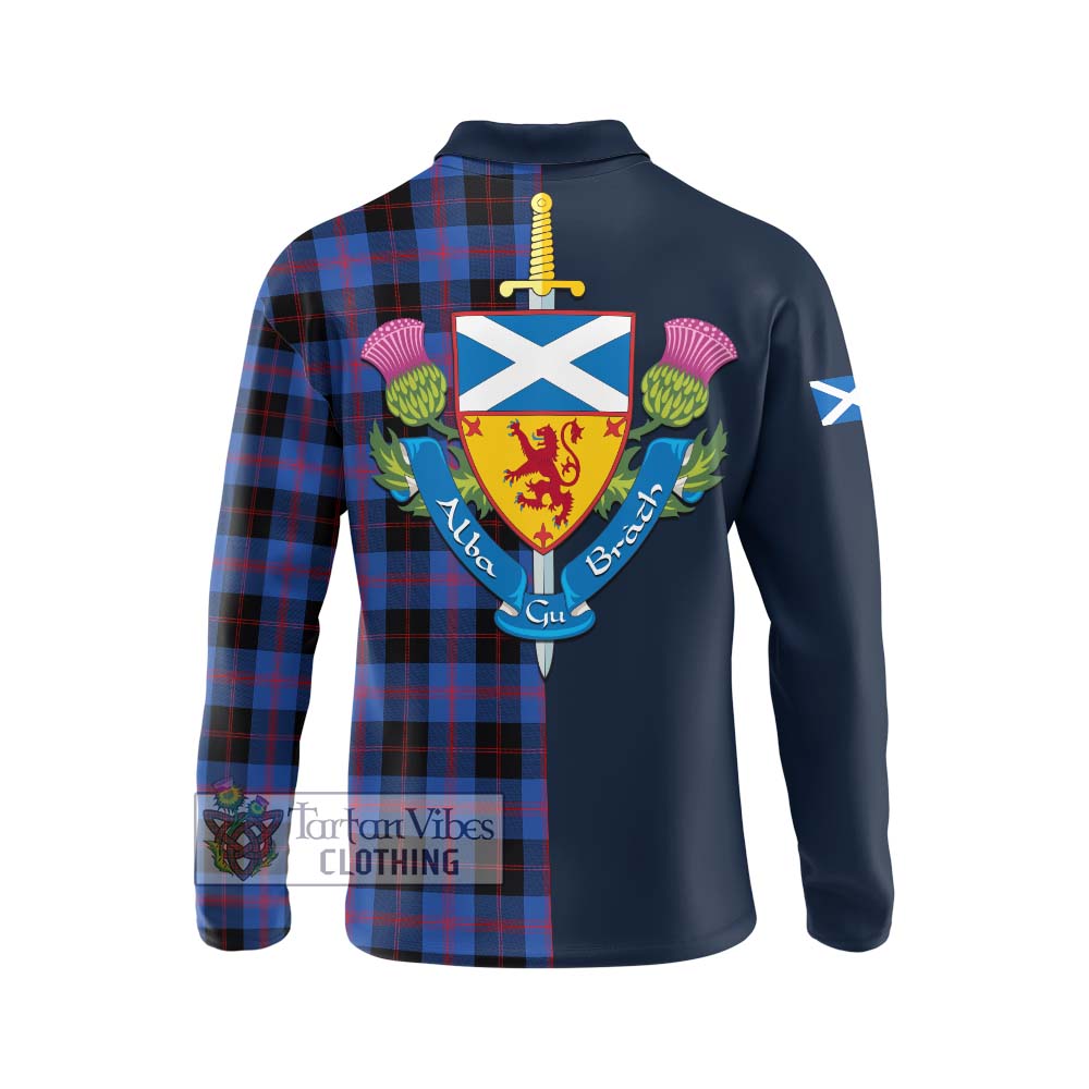 Maule Tartan Long Sleeve Polo Shirt Alba with Scottish Lion Royal Arm Half Style - Tartan Vibes Clothing