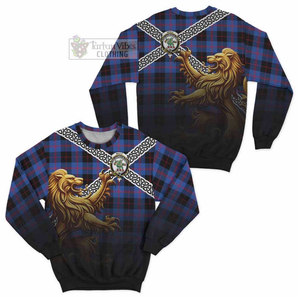 Maule Crest Tartan Sweatshirt with Golden Lion Emblem Celtic Style - Tartan Vibes Clothing