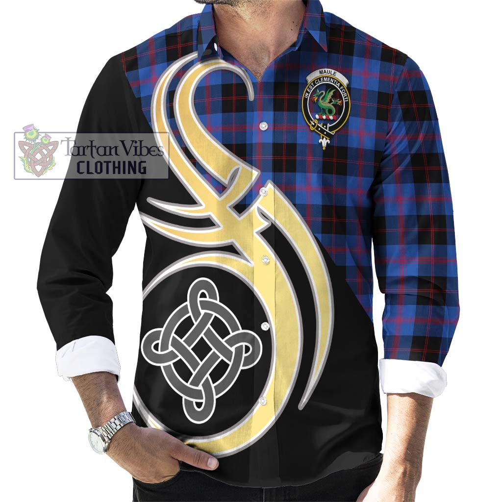 Maule Tartan Long Sleeve Button Shirt with Family Crest and Celtic Symbol Style - Tartan Vibes Clothing