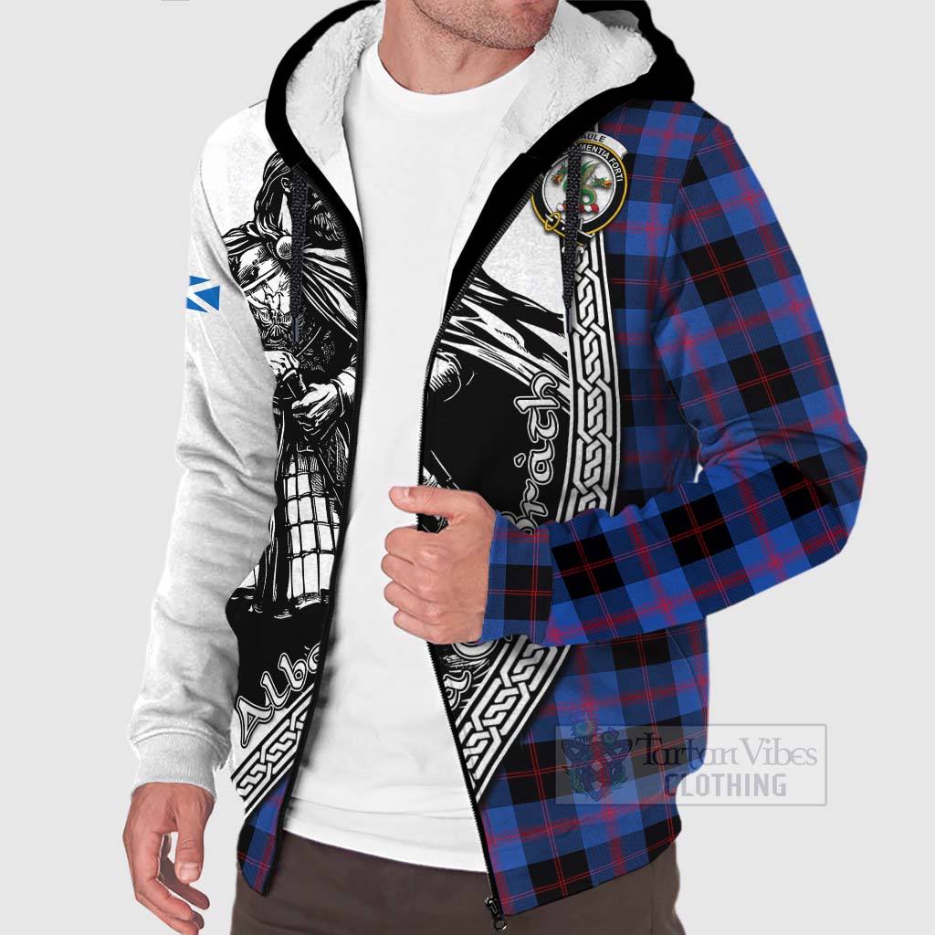 Tartan Vibes Clothing Maule Tartan Clan Crest Sherpa Hoodie with Highlander Warrior Celtic Style