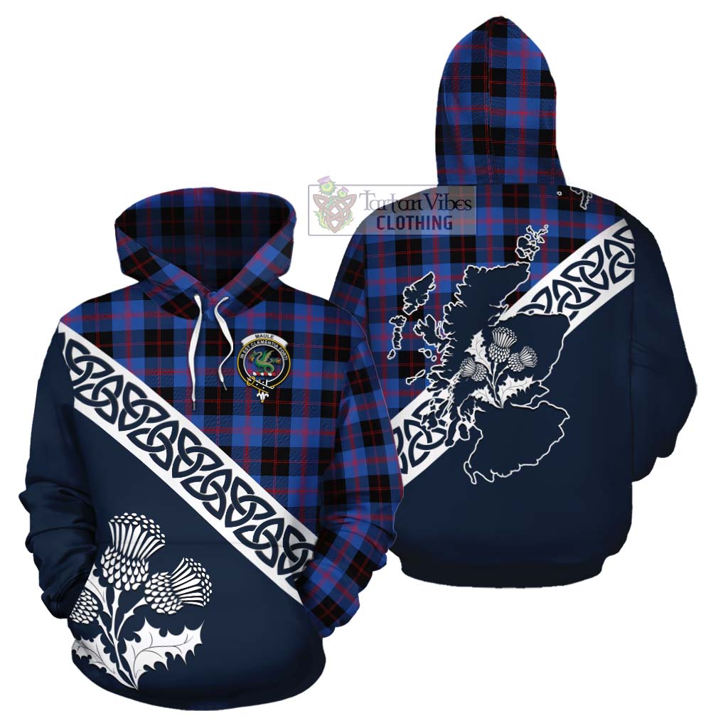 Tartan Vibes Clothing Maule Tartan Cotton Hoodie Featuring Thistle and Scotland Map