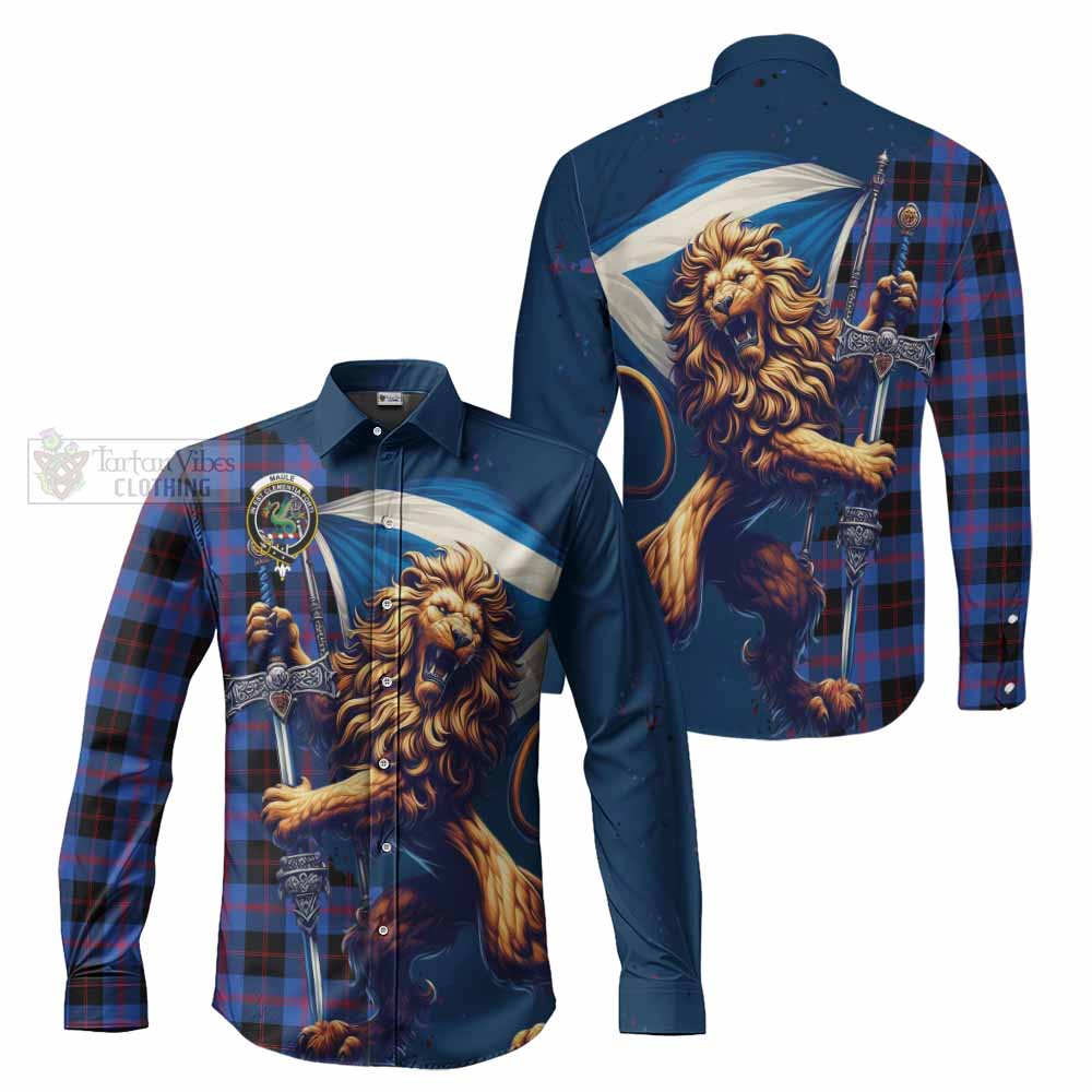 Tartan Vibes Clothing Maule Tartan Family Crest Long Sleeve Button Shirt with Scottish Majestic Lion