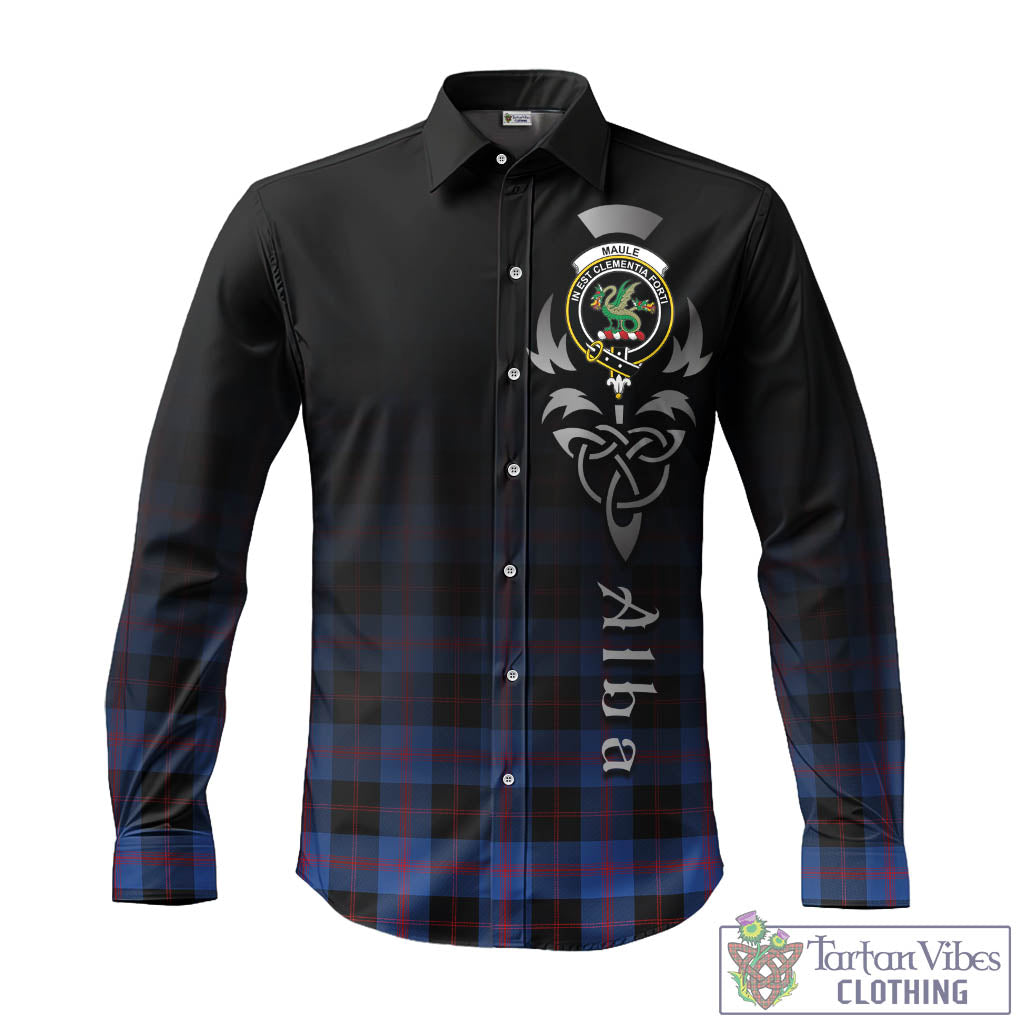 Tartan Vibes Clothing Maule Tartan Long Sleeve Button Up Featuring Alba Gu Brath Family Crest Celtic Inspired