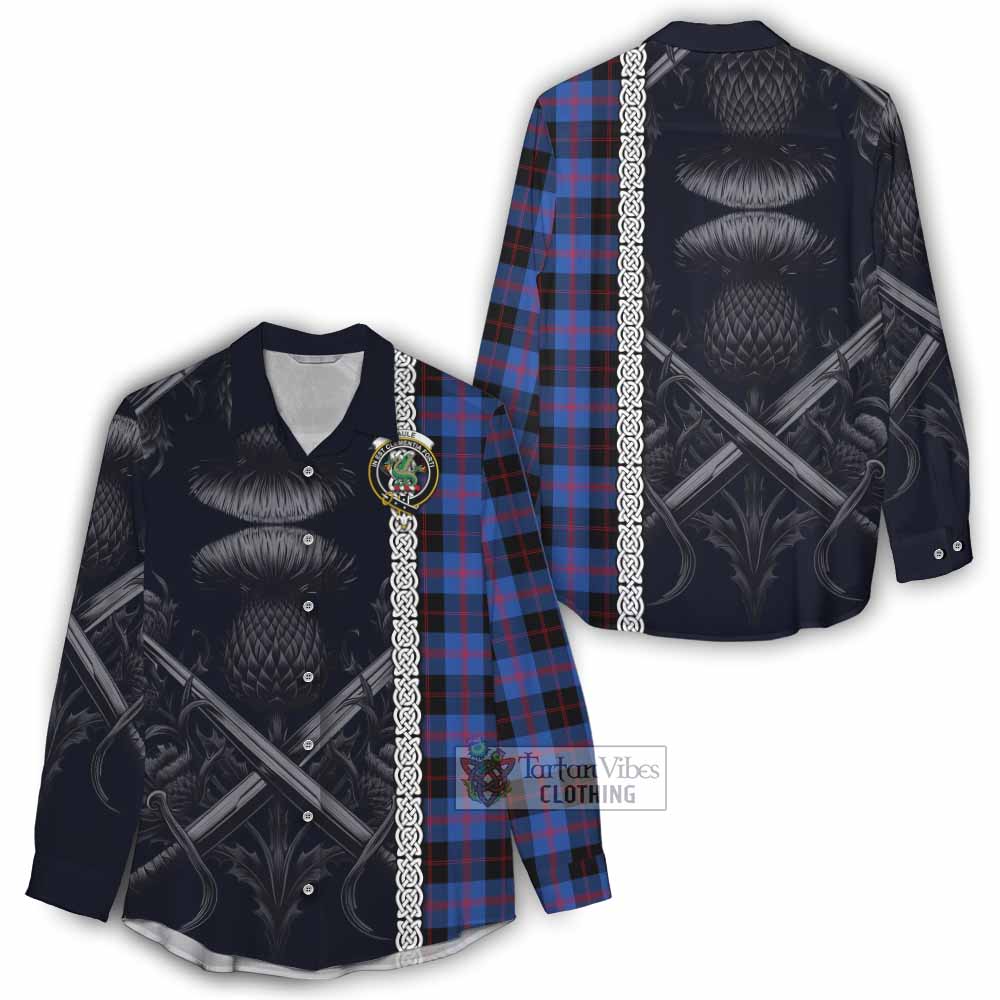 Tartan Vibes Clothing Maule Tartan Women's Casual Shirt with Family Crest Cross Sword Thistle Celtic Vibes