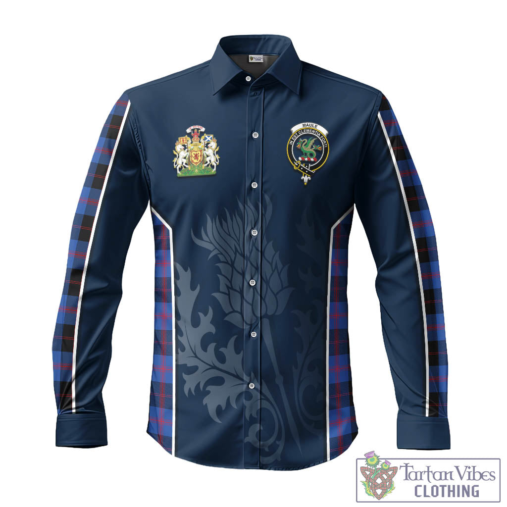 Tartan Vibes Clothing Maule Tartan Long Sleeve Button Up Shirt with Family Crest and Scottish Thistle Vibes Sport Style