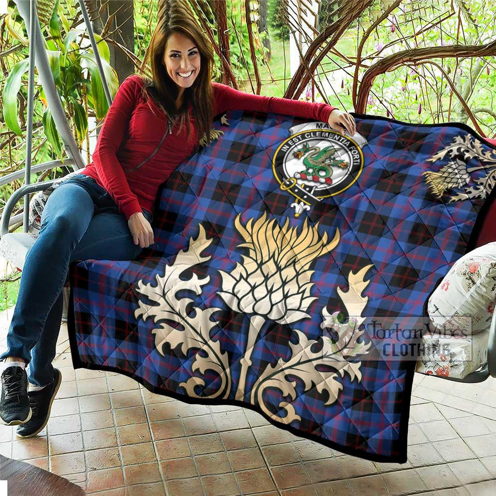 Tartan Vibes Clothing Maule Tartan Quilt with Family Crest and Golden Thistle Style