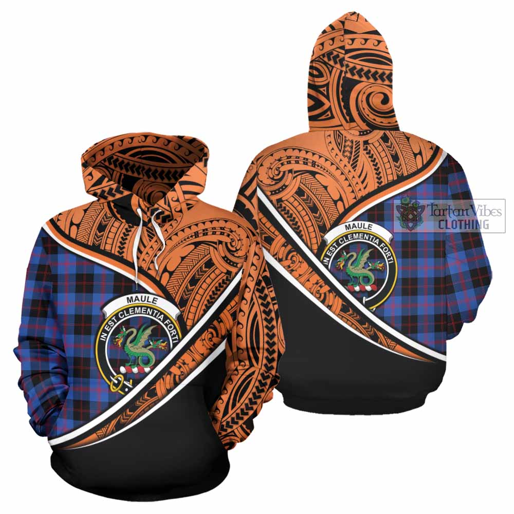 Tartan Vibes Clothing Maule Crest Tartan Hoodie with Maori Tattoo Style - Orange Version