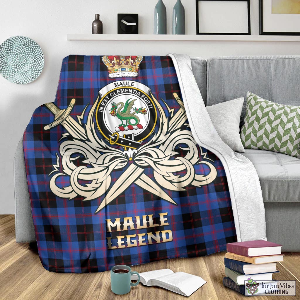 Tartan Vibes Clothing Maule Tartan Blanket with Clan Crest and the Golden Sword of Courageous Legacy