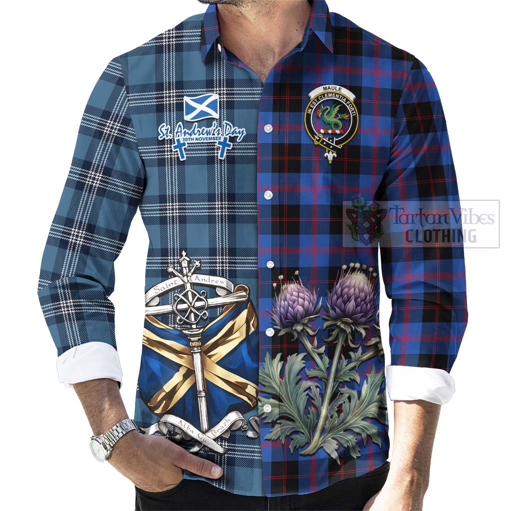 Tartan Vibes Clothing Maule Tartan Long Sleeve Button Shirt Happy St. Andrew's Day Half Tartan Style