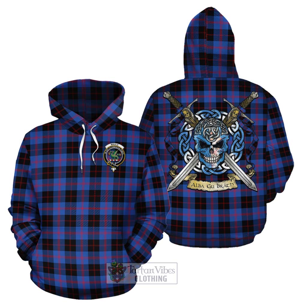 Tartan Vibes Clothing Maule Tartan Cotton Hoodie with Family Crest Celtic Skull Style