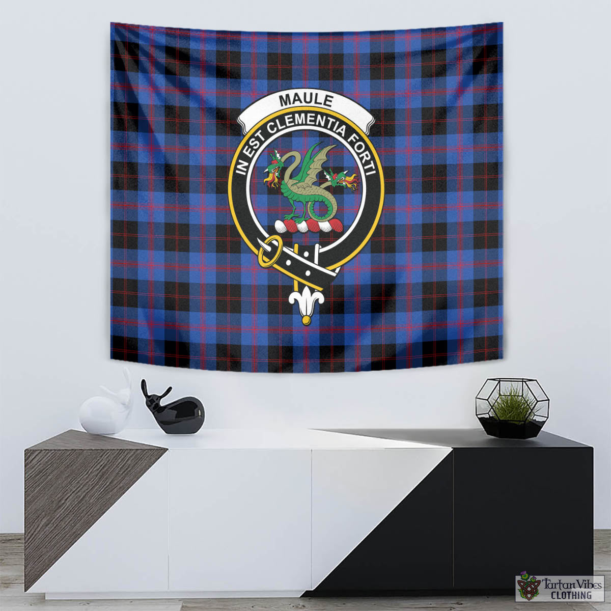 Tartan Vibes Clothing Maule Tartan Tapestry Wall Hanging and Home Decor for Room with Family Crest