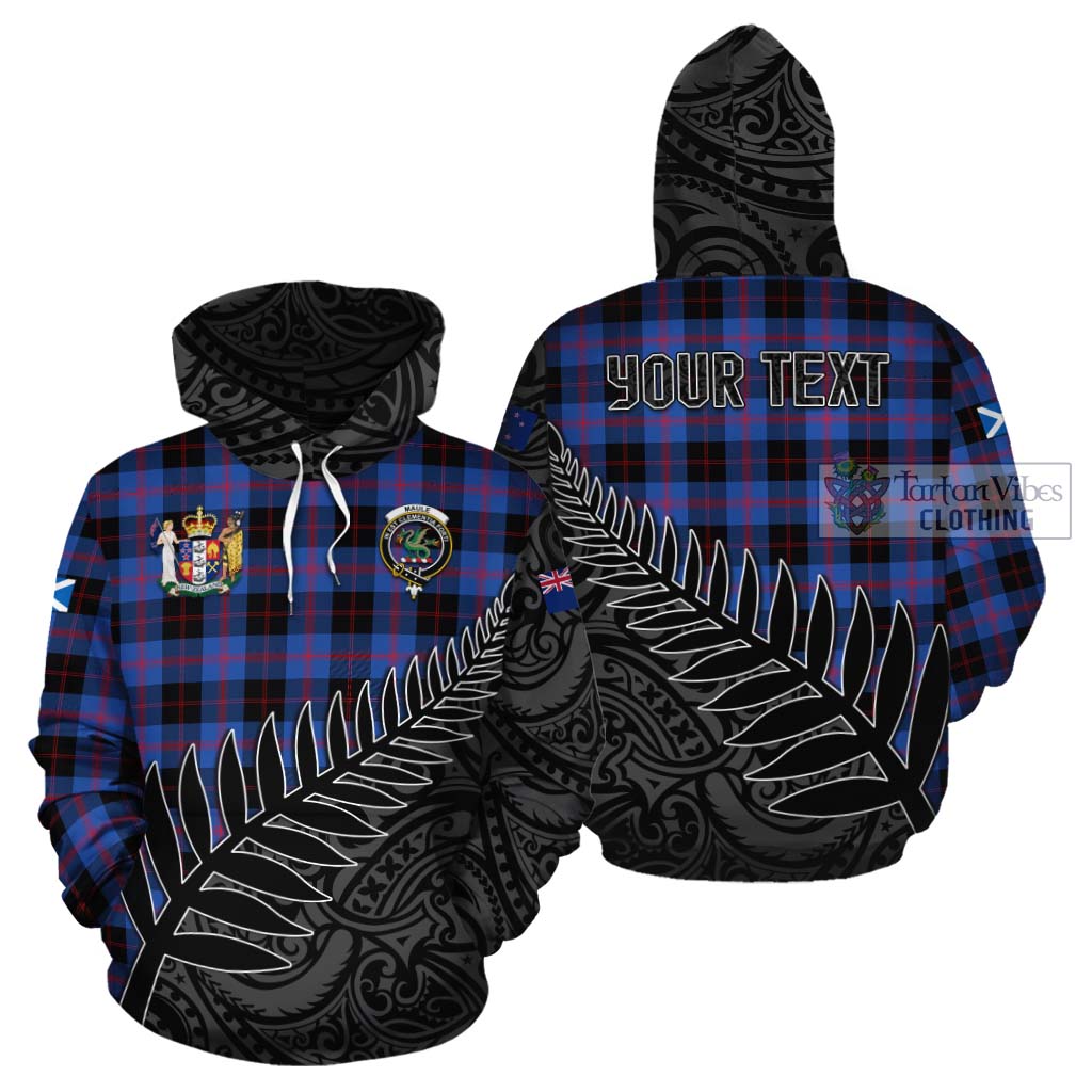 Tartan Vibes Clothing Maule Crest Tartan Cotton Hoodie with New Zealand Silver Fern Half Style