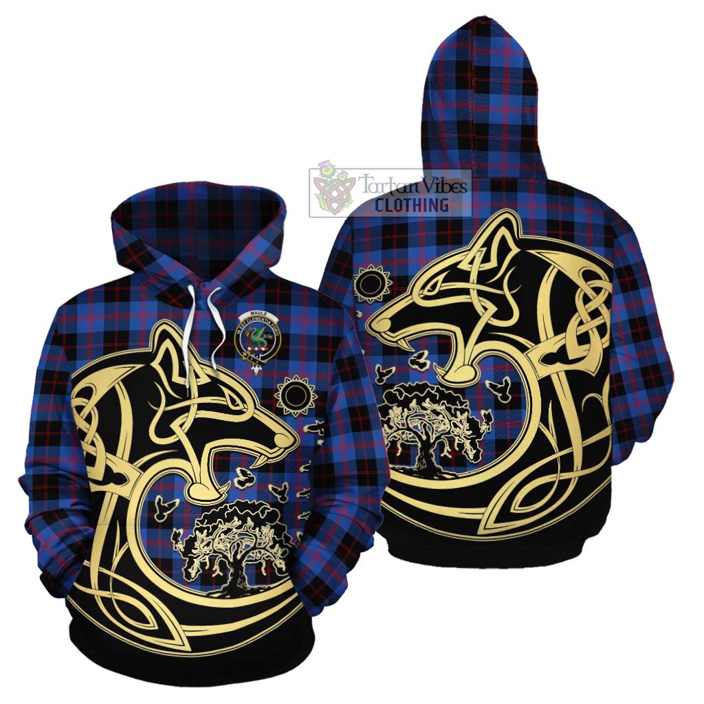 Tartan Vibes Clothing Maule Tartan Cotton Hoodie with Family Crest Celtic Wolf Style