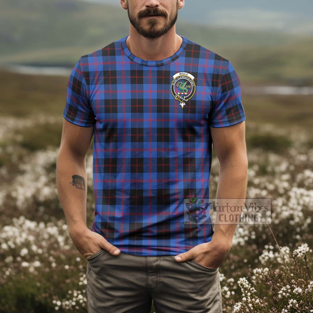 Tartan Vibes Clothing Maule Tartan T-Shirt with Family Crest and Bearded Skull Holding Bottles of Whiskey