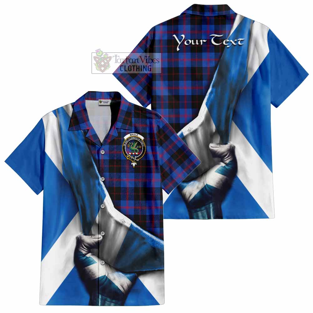 Tartan Vibes Clothing Maule Tartan Short Sleeve Button Shirt with Family Crest Scotland Patriotic Style