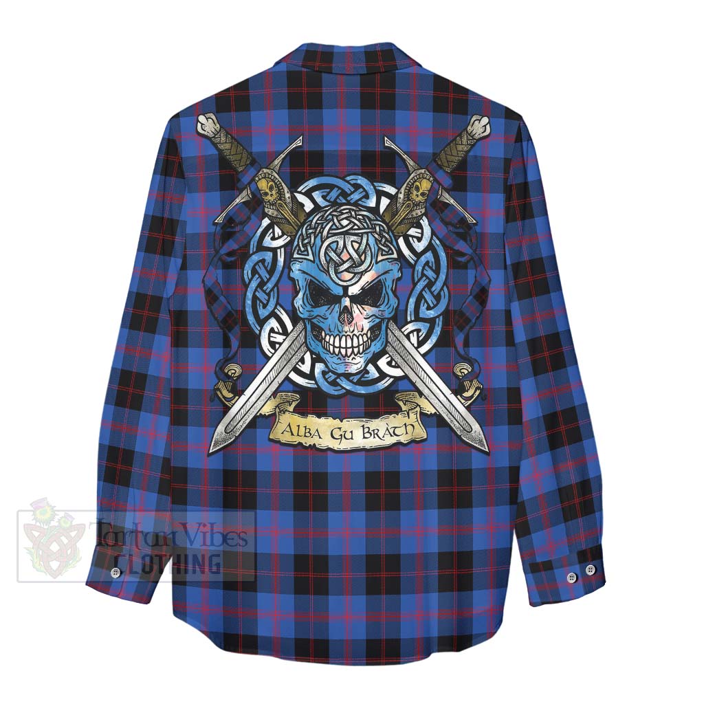 Tartan Vibes Clothing Maule Tartan Women's Casual Shirt with Family Crest Celtic Skull Style