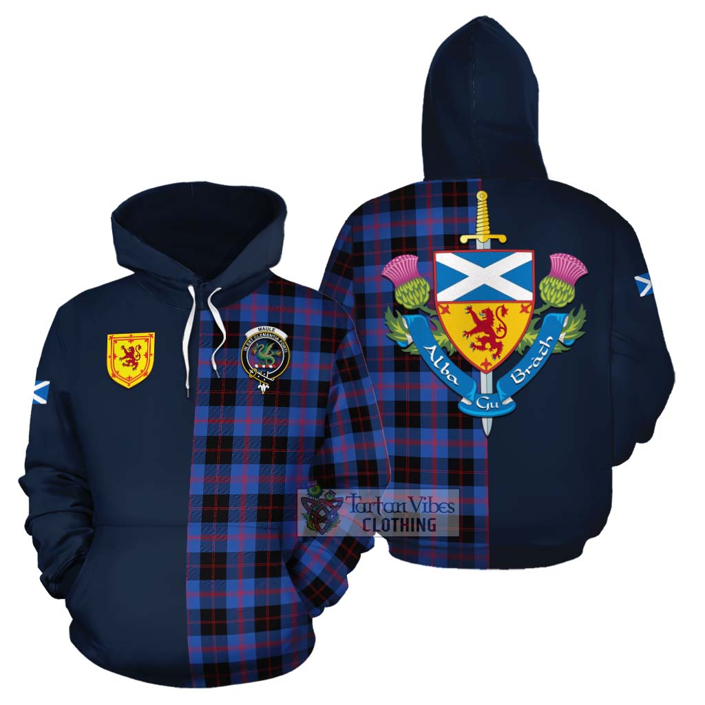 Tartan Vibes Clothing Maule Tartan Cotton Hoodie Alba with Scottish Lion Royal Arm Half Style