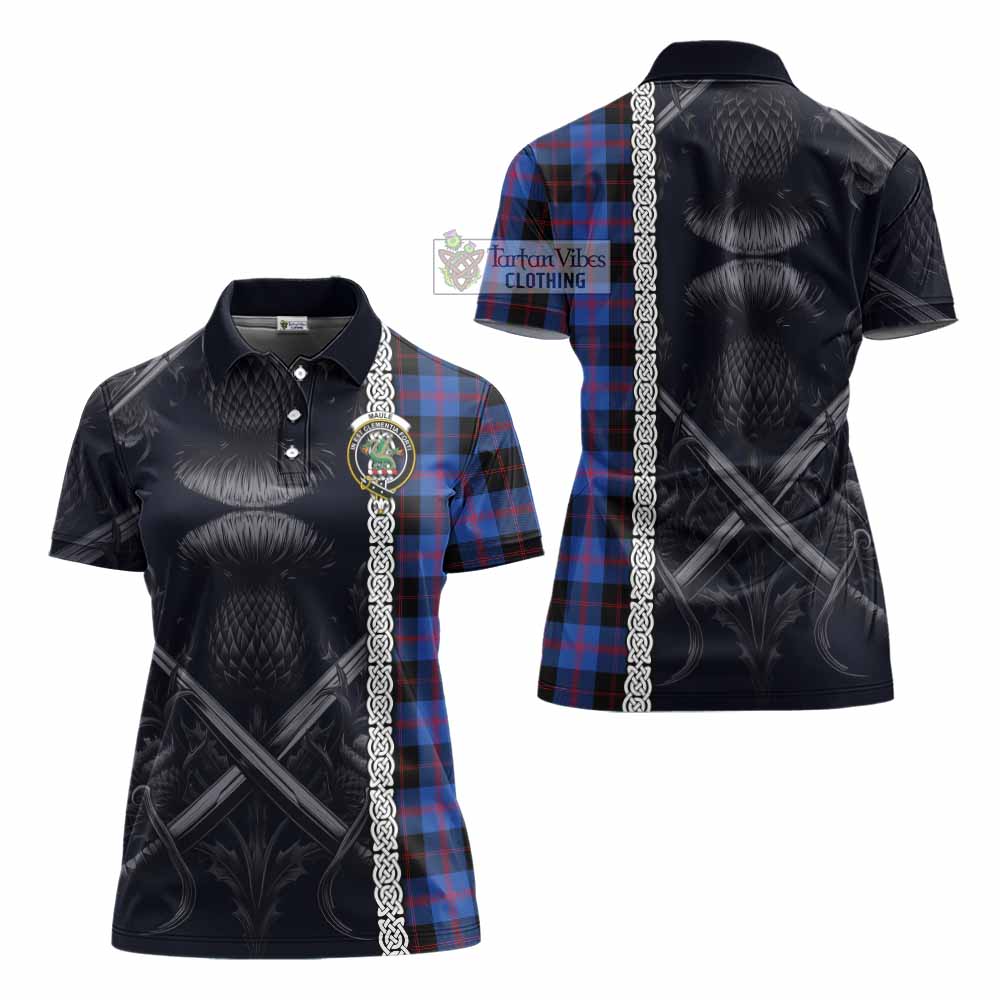 Tartan Vibes Clothing Maule Tartan Women's Polo Shirt with Family Crest Cross Sword Thistle Celtic Vibes