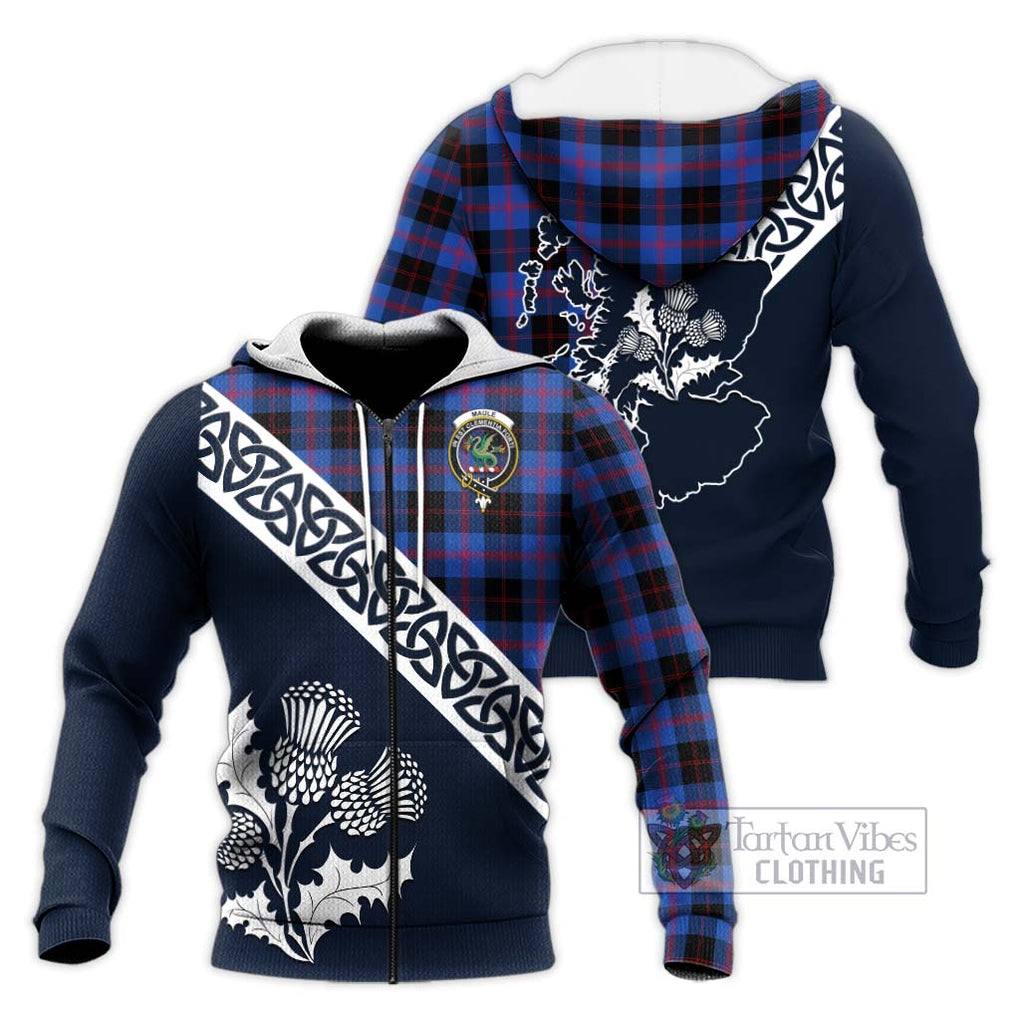 Tartan Vibes Clothing Maule Tartan Knitted Hoodie Featuring Thistle and Scotland Map