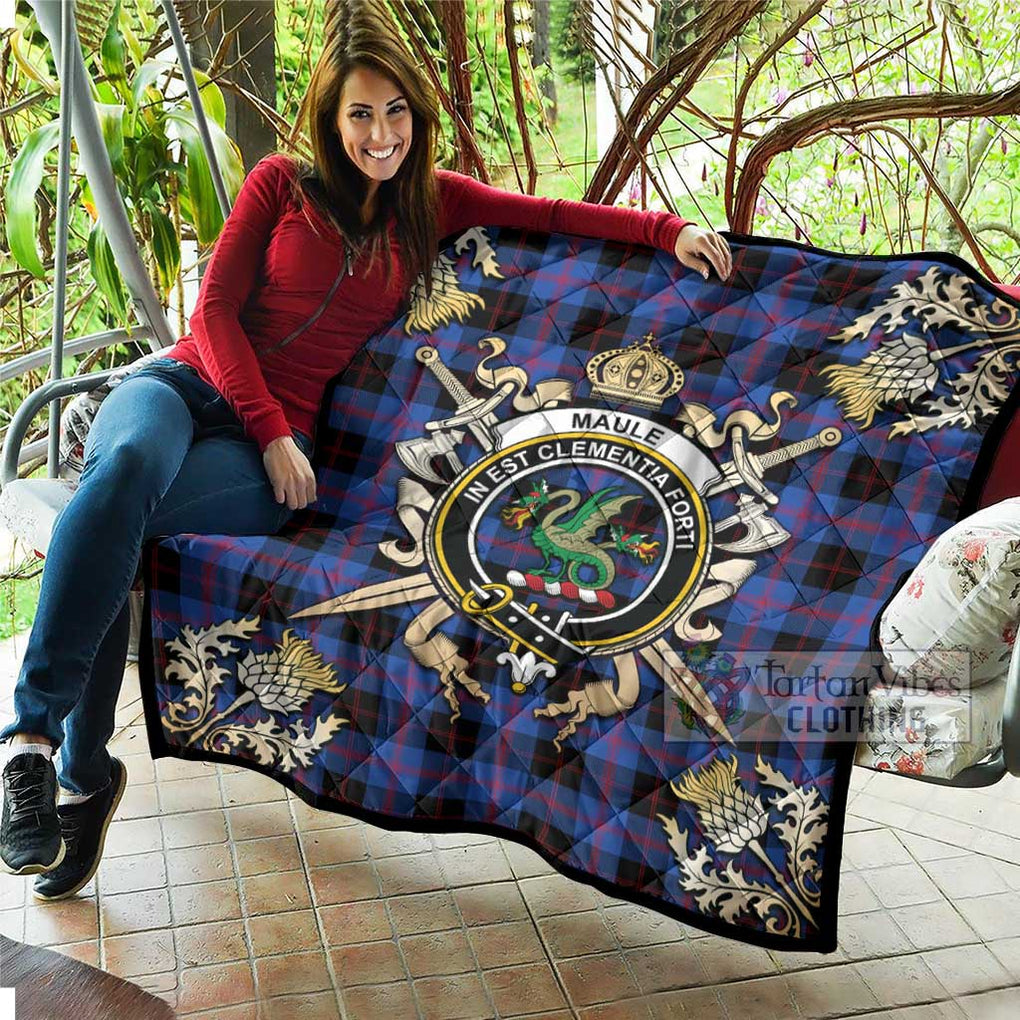 Tartan Vibes Clothing Maule Tartan Quilt with Family Crest and Scottish Golden Courage Shield