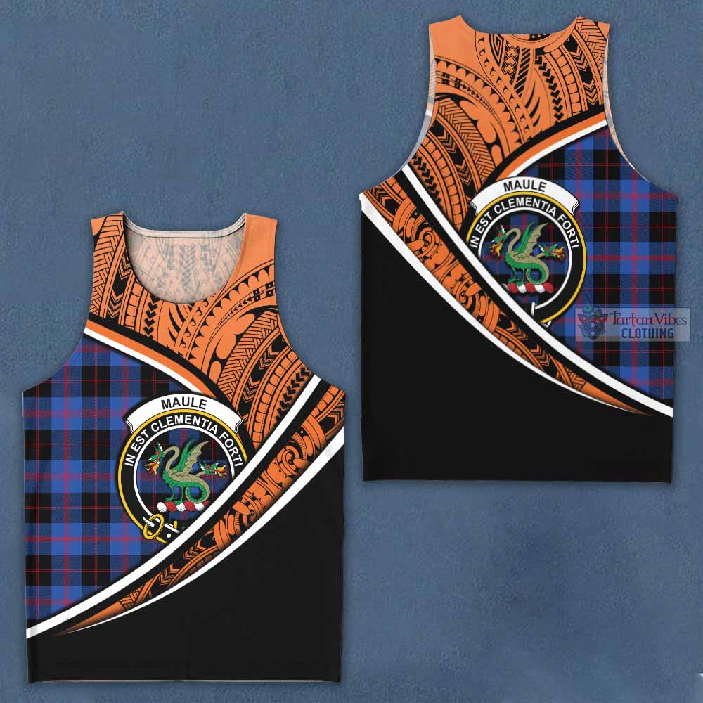 Tartan Vibes Clothing Maule Crest Tartan Men's Tank Top with Maori Tattoo Style - Orange Version