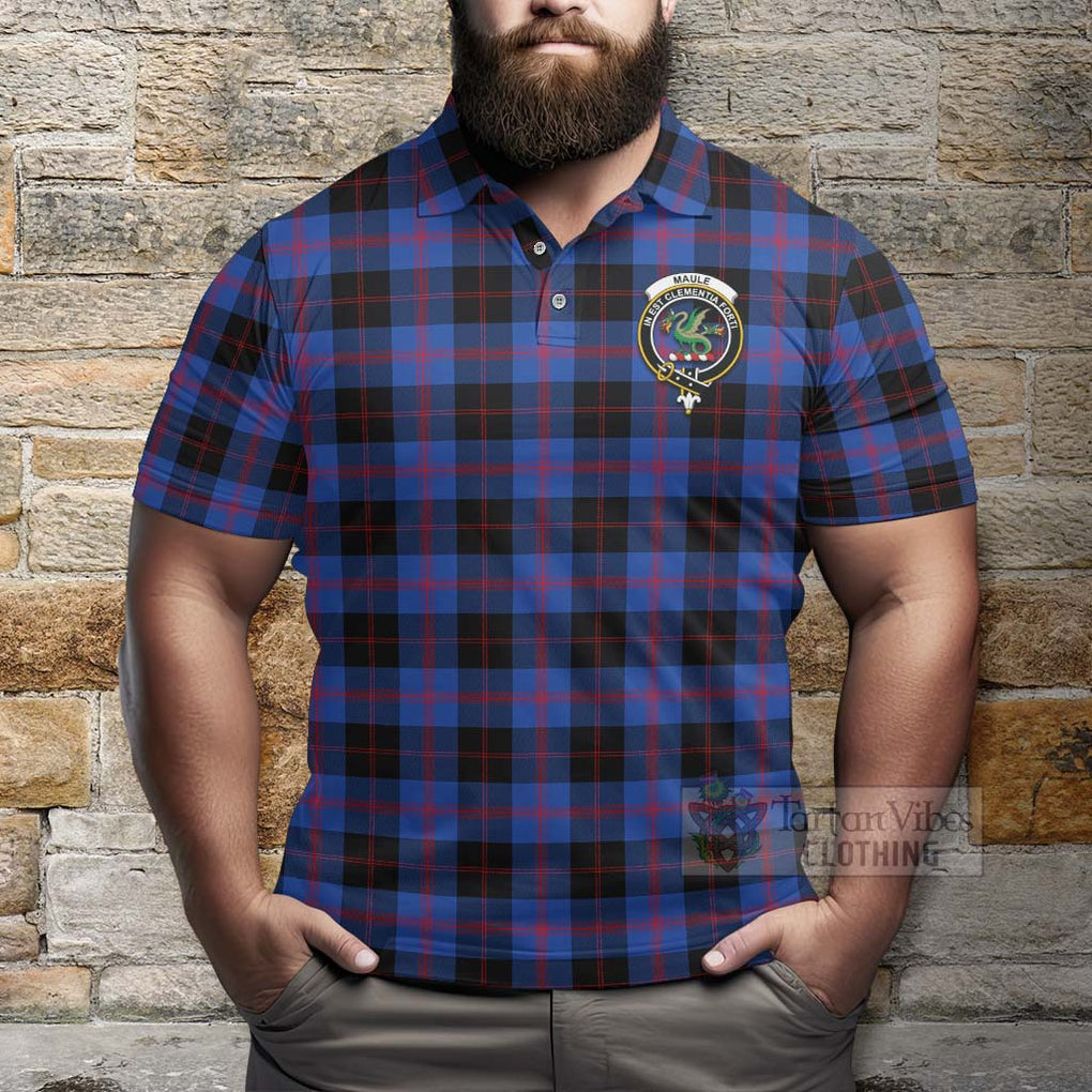 Tartan Vibes Clothing Maule Tartan Polo Shirt with Family Crest and Bearded Skull Holding Bottles of Whiskey