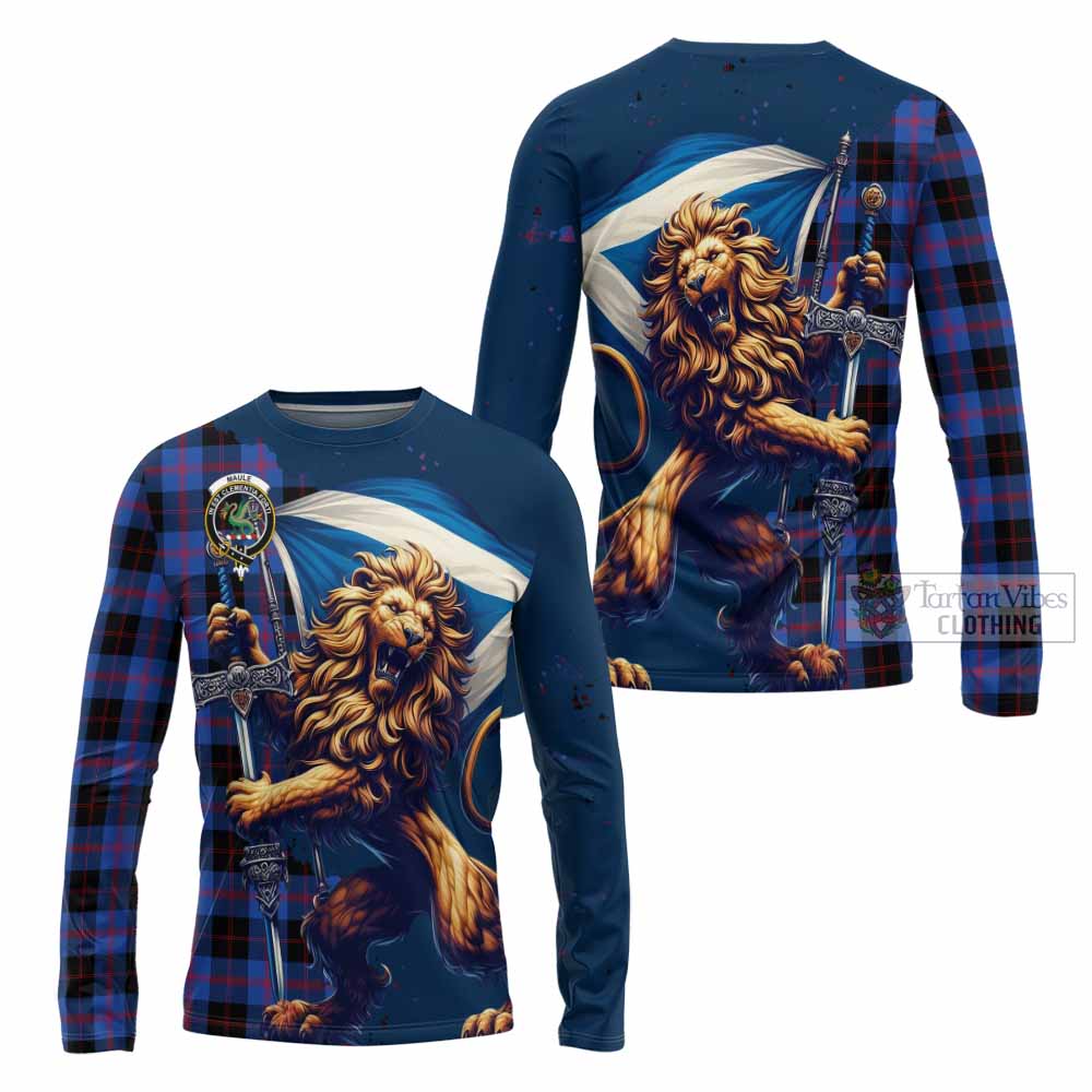 Tartan Vibes Clothing Maule Tartan Family Crest Long Sleeve T-Shirt with Scottish Majestic Lion