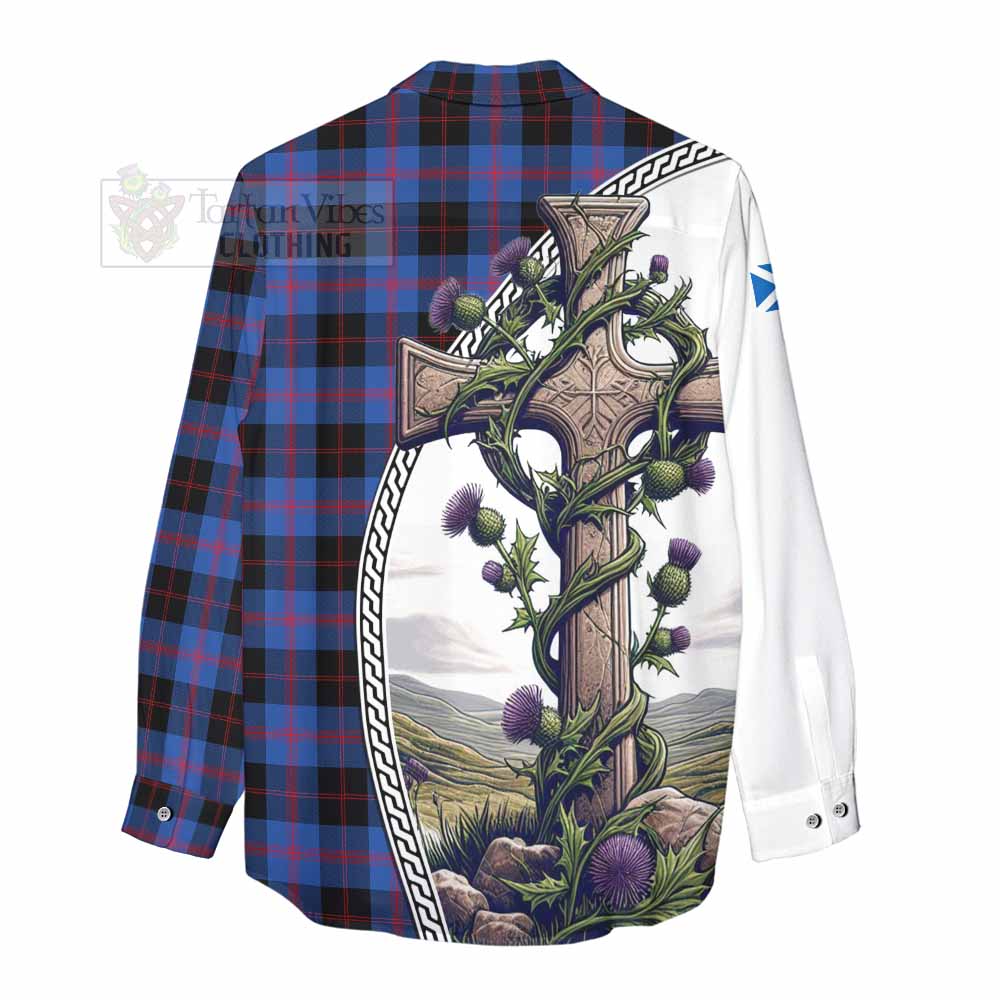 Tartan Vibes Clothing Maule Tartan Women's Casual Shirt with Family Crest and St. Andrew's Cross Accented by Thistle Vines