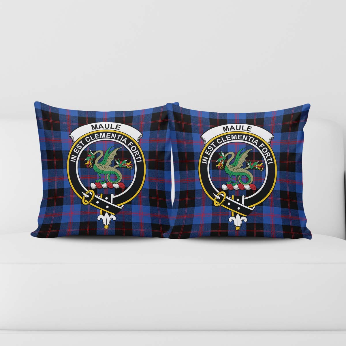 Maule Tartan Pillow Cover with Family Crest - Tartanvibesclothing