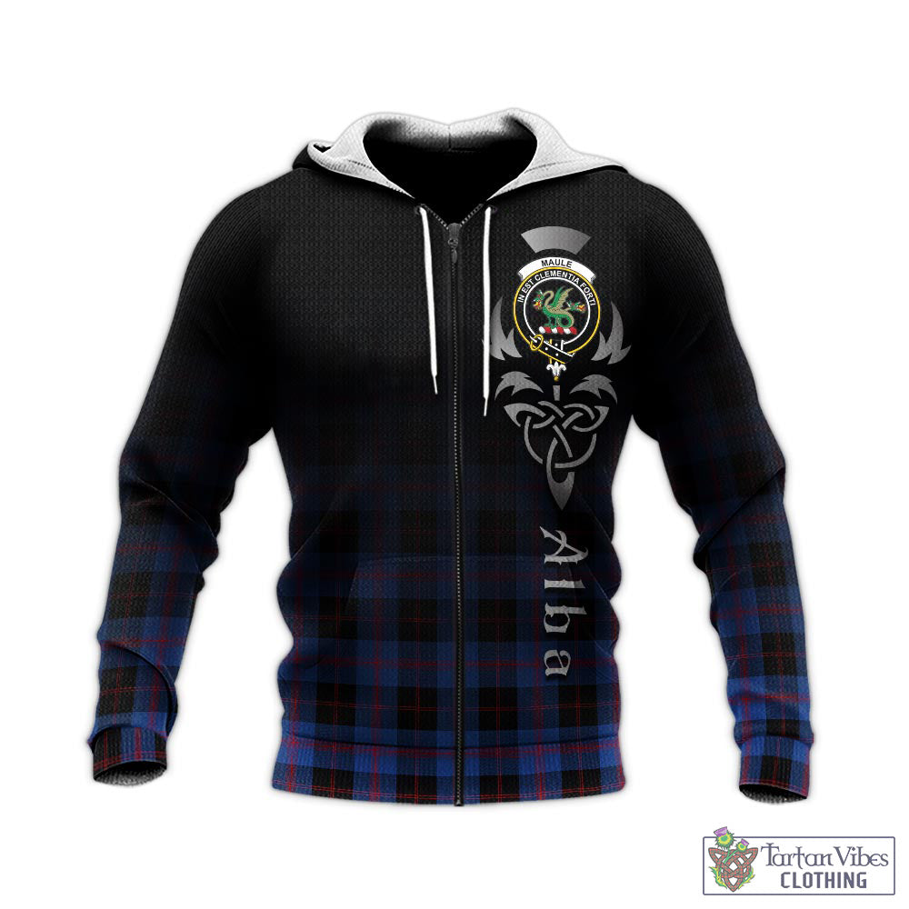 Tartan Vibes Clothing Maule Tartan Knitted Hoodie Featuring Alba Gu Brath Family Crest Celtic Inspired