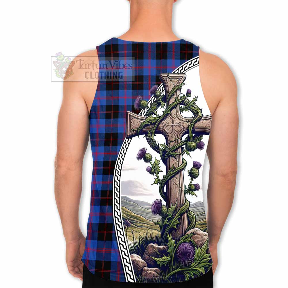 Tartan Vibes Clothing Maule Tartan Men's Tank Top with Family Crest and St. Andrew's Cross Accented by Thistle Vines