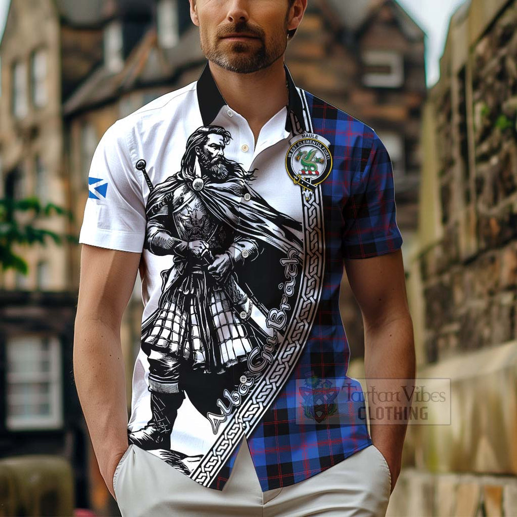 Tartan Vibes Clothing Maule Tartan Clan Crest Short Sleeve Button Shirt with Highlander Warrior Celtic Style