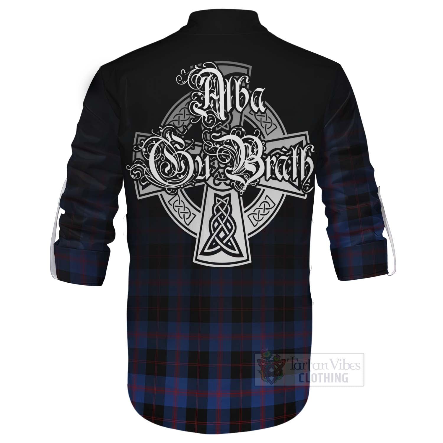 Tartan Vibes Clothing Maule Tartan Ghillie Kilt Shirt Featuring Alba Gu Brath Family Crest Celtic Inspired