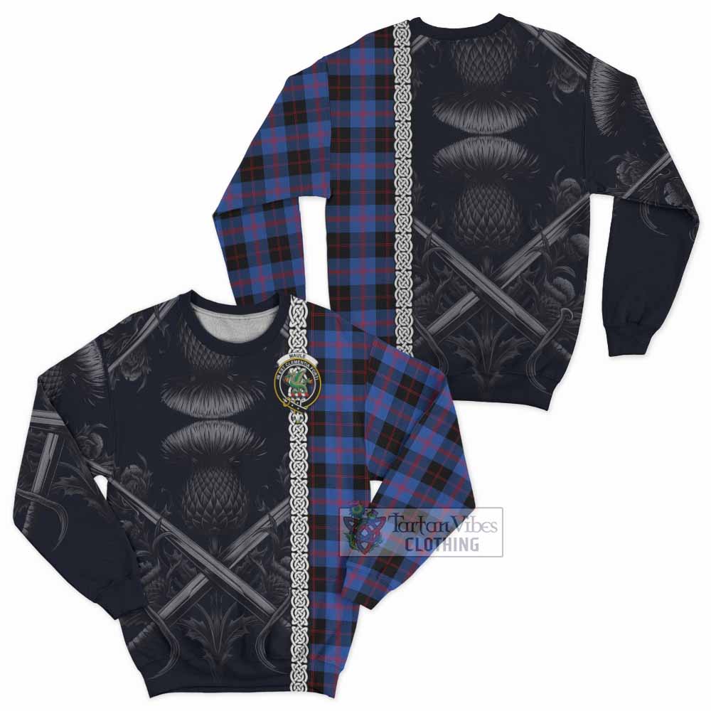 Tartan Vibes Clothing Maule Tartan Sweatshirt with Family Crest Cross Sword Thistle Celtic Vibes