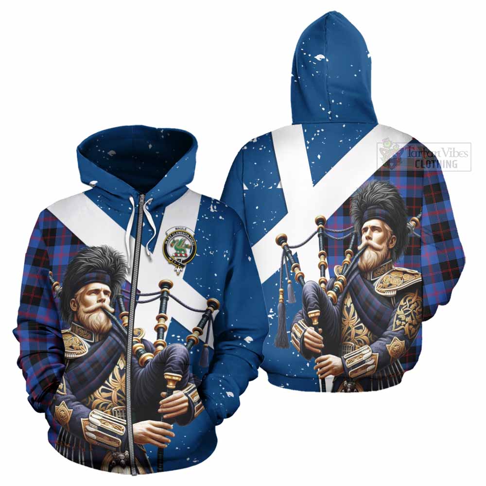 Tartan Vibes Clothing Maule Tartan Hoodie with Family Crest Scottish Bagpiper Vibes