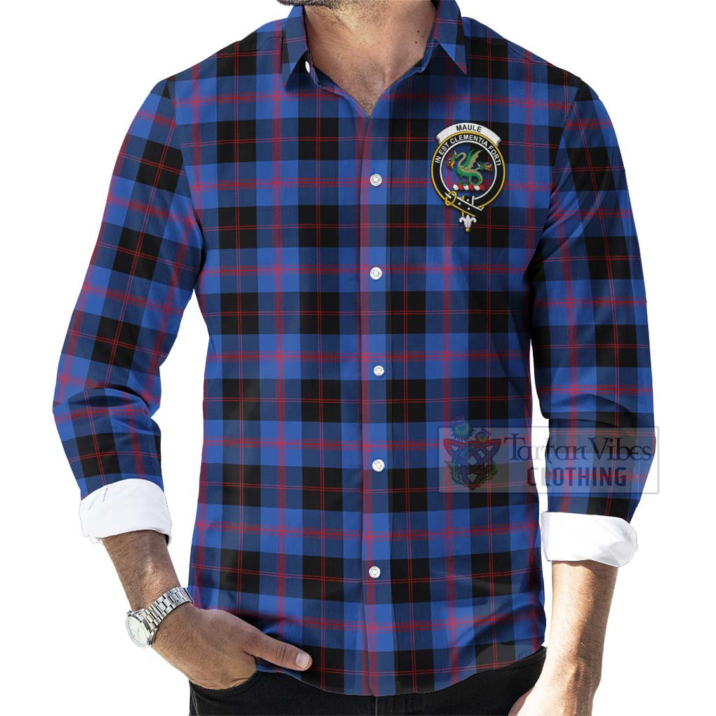 Tartan Vibes Clothing Maule Tartan Long Sleeve Button Shirt with Family Crest Celtic Skull Style