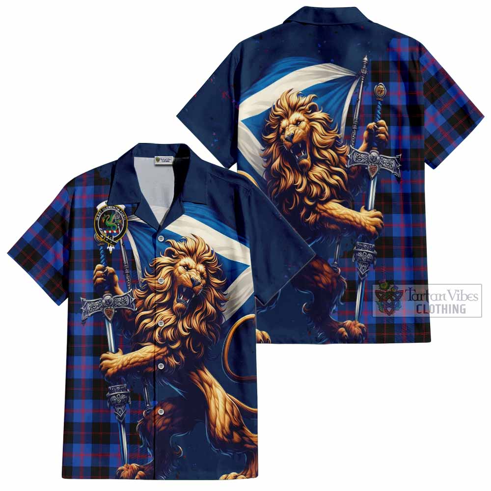 Tartan Vibes Clothing Maule Tartan Family Crest Short Sleeve Button Shirt with Scottish Majestic Lion