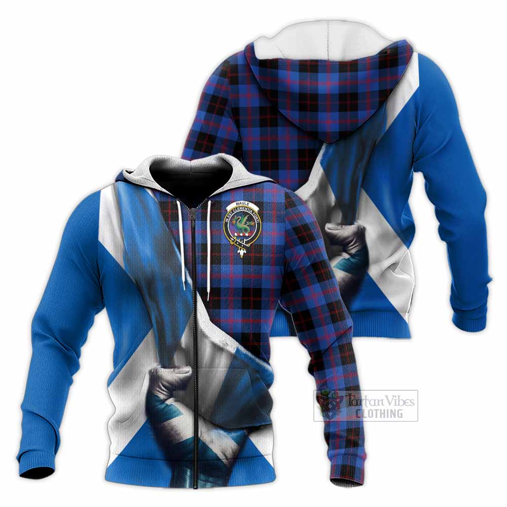 Tartan Vibes Clothing Maule Tartan Knitted Hoodie with Family Crest Scotland Patriotic Style