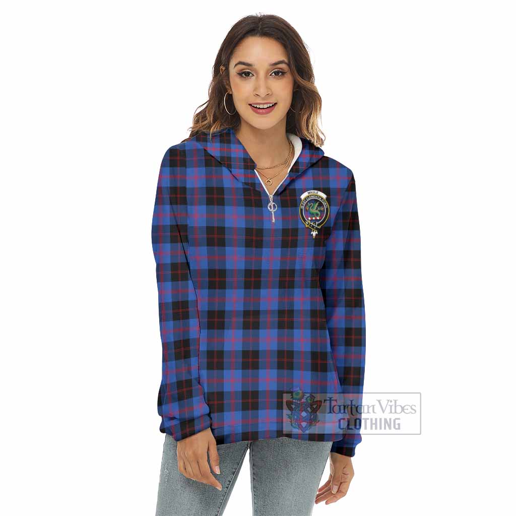 Tartan Vibes Clothing Maule Tartan Crest Women's Borg  Half Zip Fleece Hoodie