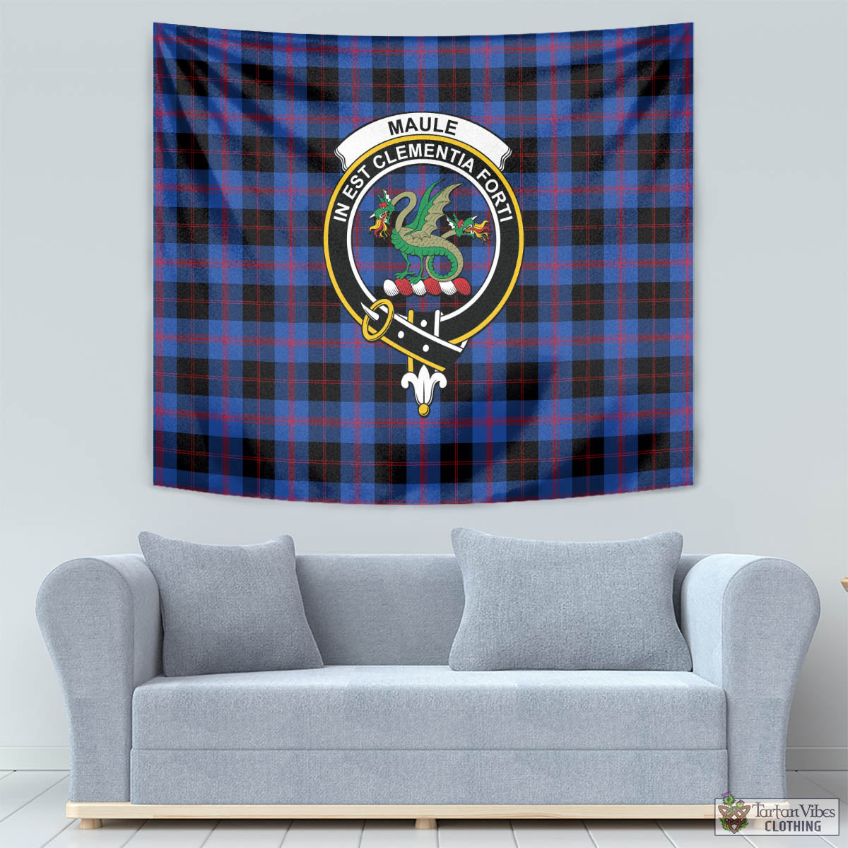 Tartan Vibes Clothing Maule Tartan Tapestry Wall Hanging and Home Decor for Room with Family Crest