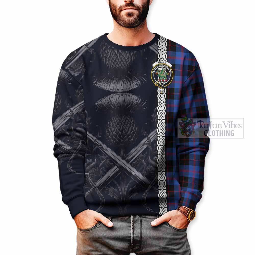 Tartan Vibes Clothing Maule Tartan Sweatshirt with Family Crest Cross Sword Thistle Celtic Vibes